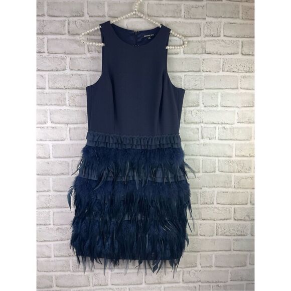 Gianni Bini Navy Ostrich Feather Fringe Cocktail Party Dress – Size 4 - Picture 9 of 9
